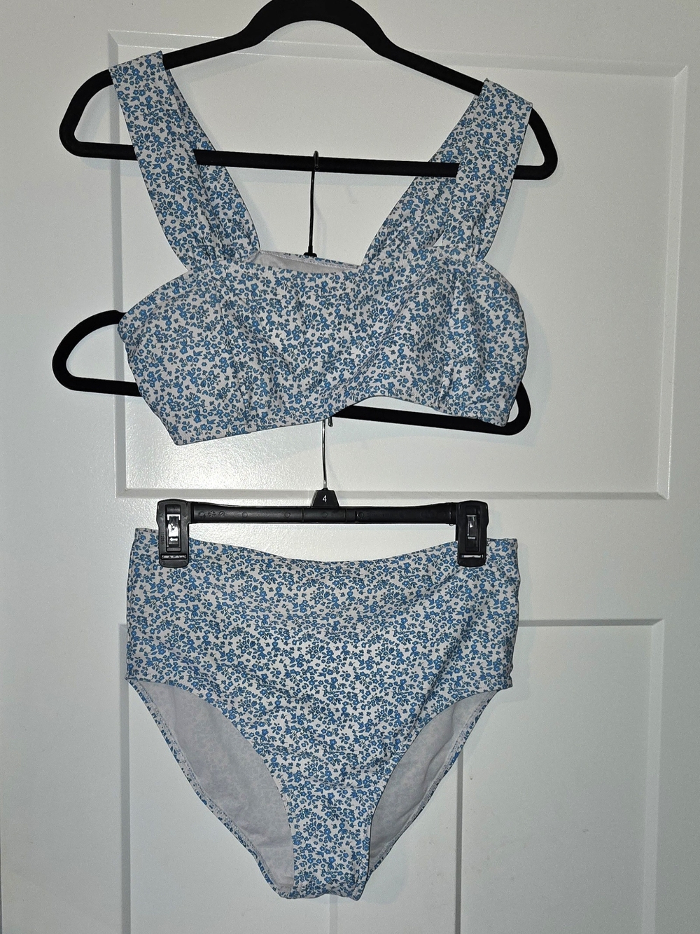 Blue Floral High-Waist Bikini Set